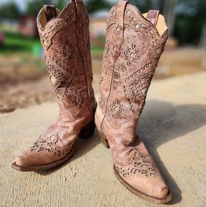 SOLD ELSEWHERE - Dusty Pink Glitter Corral Cowboy Boots Sz. 10
